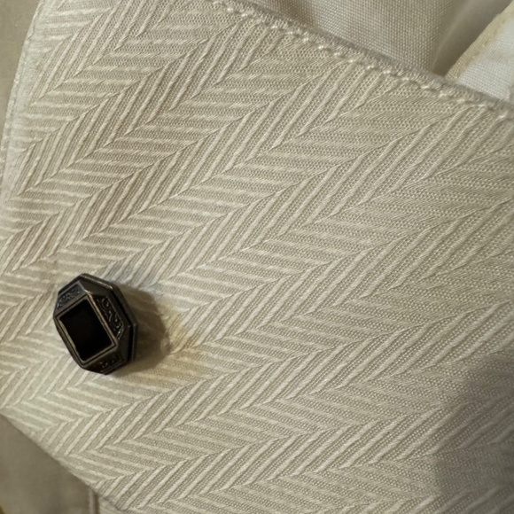 Stubbs Wester Wear White Herringbone Banded Collar French Cuffs SZ L Shirt - Picture 8 of 11